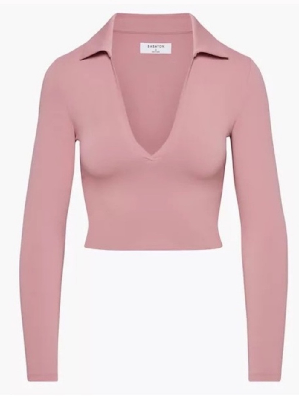 Aritzia Babaton Polo Contour Long Sleeve Pink V Neck Top Small
